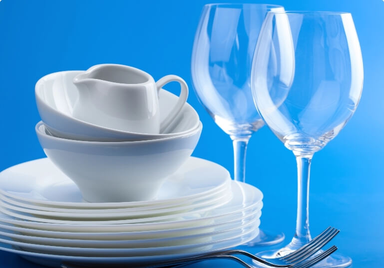 Dishes on blue background image