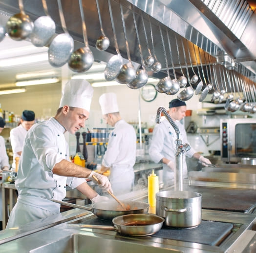 Chefs in kitchen working