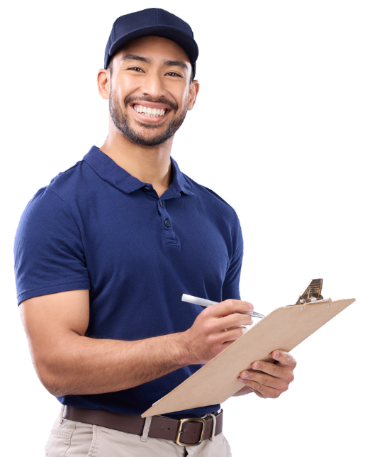 Delivery rider with clipboard image
